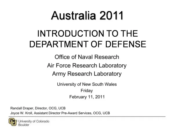 Australia 2011 INTRODUCTION TO THE DEPARTMENT OF DEFENSE