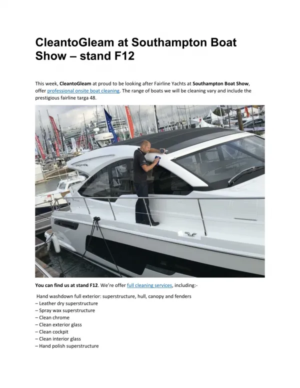 CleantoGleam at Southampton Boat Show – stand F12