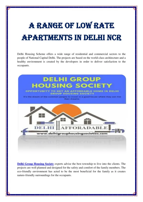 A Range Of Low Rate Apartments In Delhi NCR