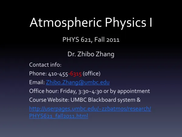 Atmospheric Physics I