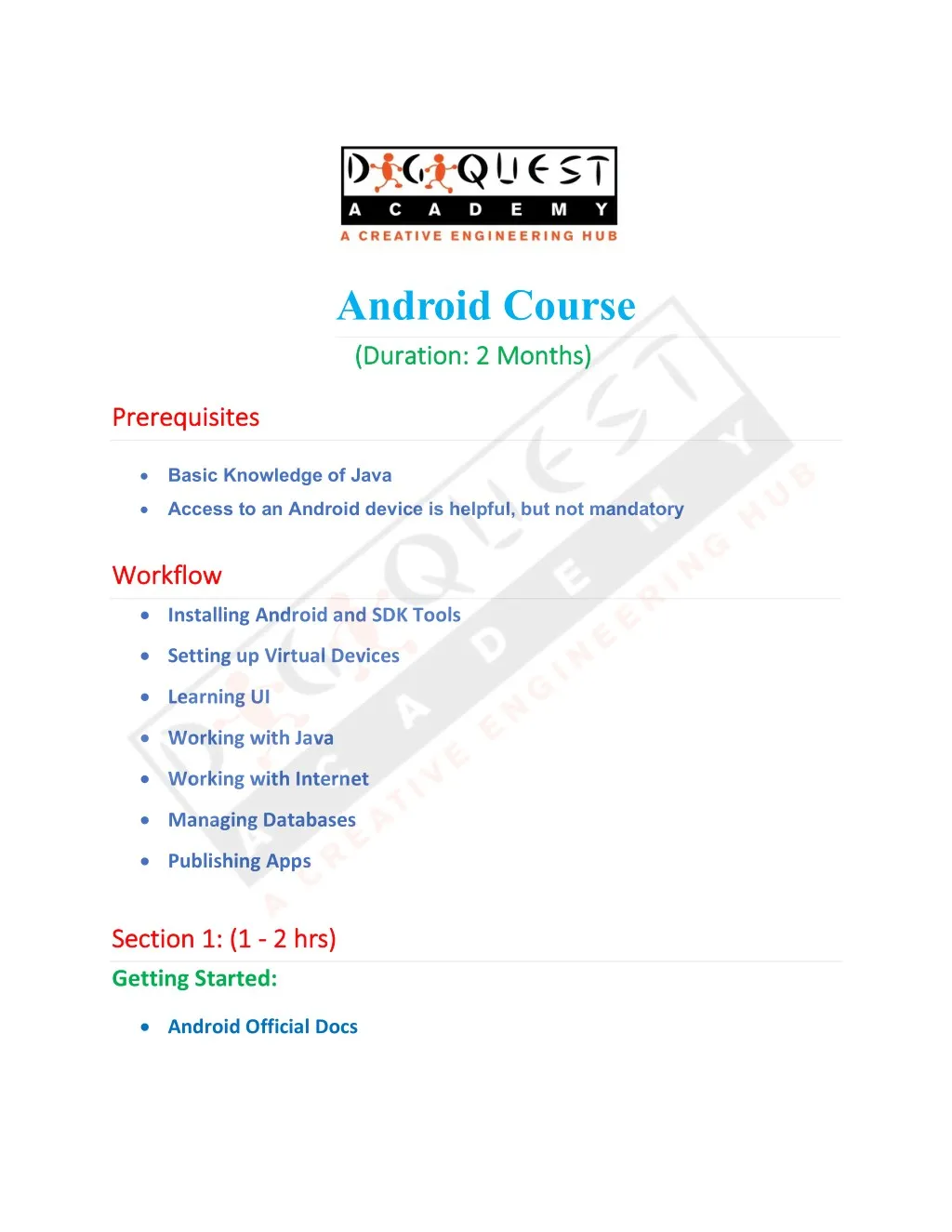 android course duration 2 months duration 2 months