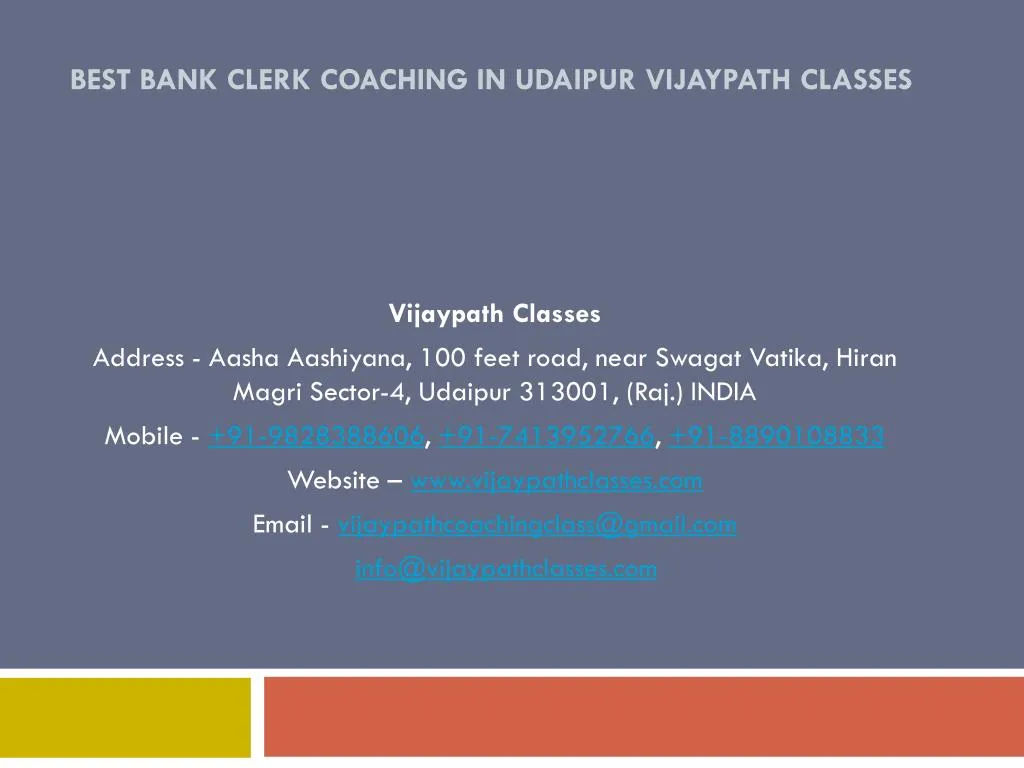 best bank clerk coaching in udaipur vijaypath classes