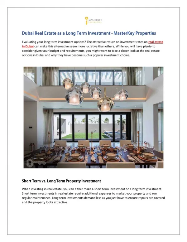 Dubai Real Estate as a Long Term Investment - MasterKey Properties