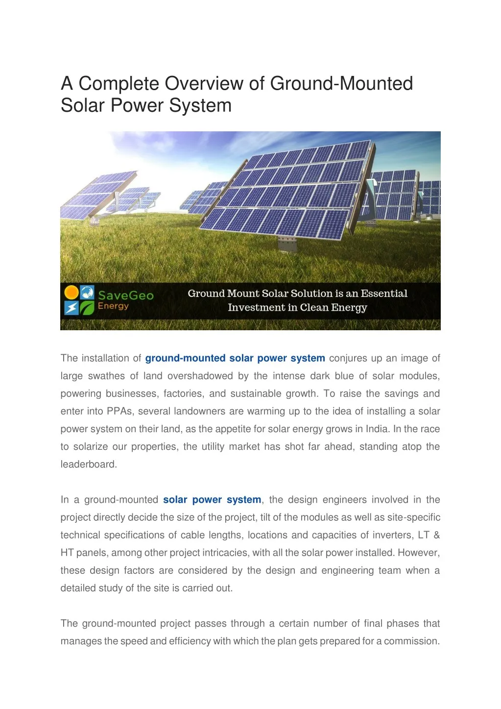 a complete overview of ground mounted solar power