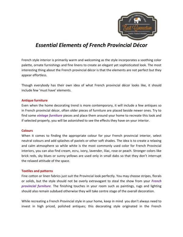 Essential Elements of French Provincial Décor
