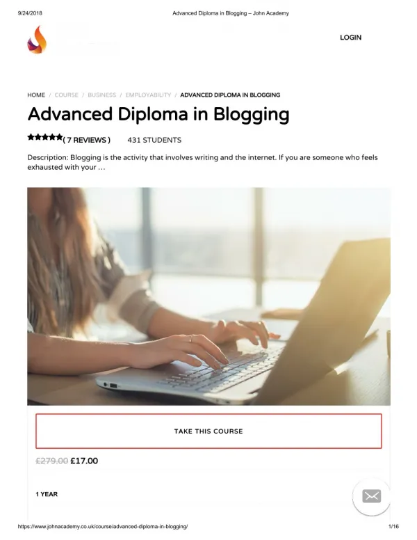 Advanced Diploma in Blogging - John Academy