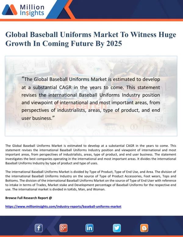 Global Baseball Uniforms Market To Witness Huge Growth In Coming Future By 2025