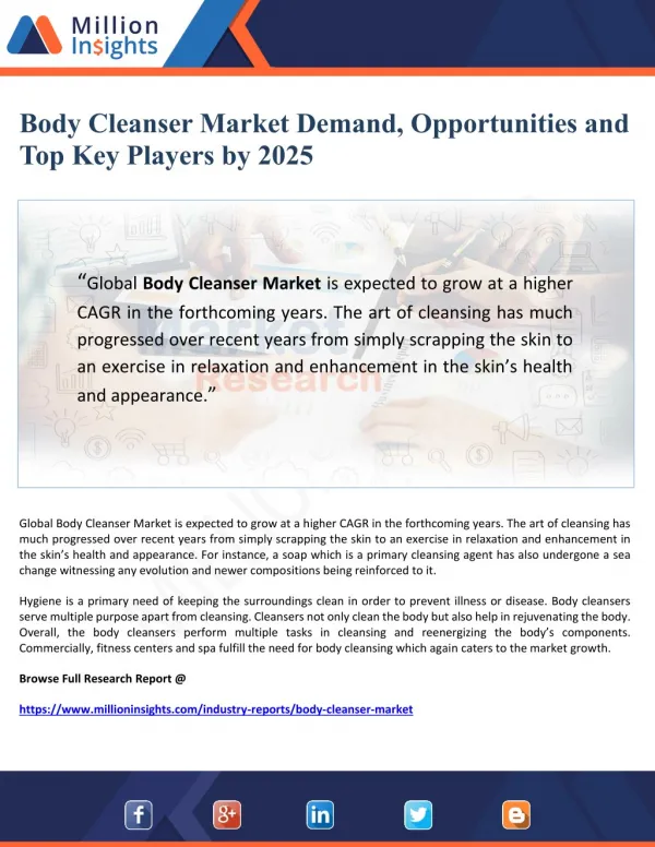 Body Cleanser Market Demand, Opportunities and Top Key Players by 2025
