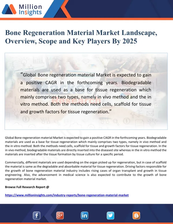 Bone Regeneration Material Market Landscape, Overview, Scope and Key Players By 2025