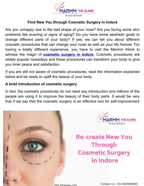 Find new you through cosmetic surgery in indore