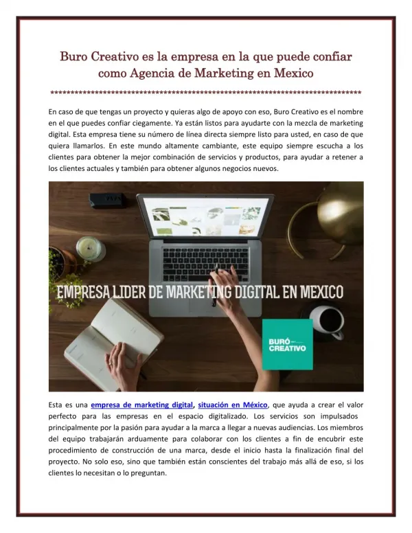 Buro Creativo es la empresa en la que puede confiar como Agencia de Marketing en Mexico