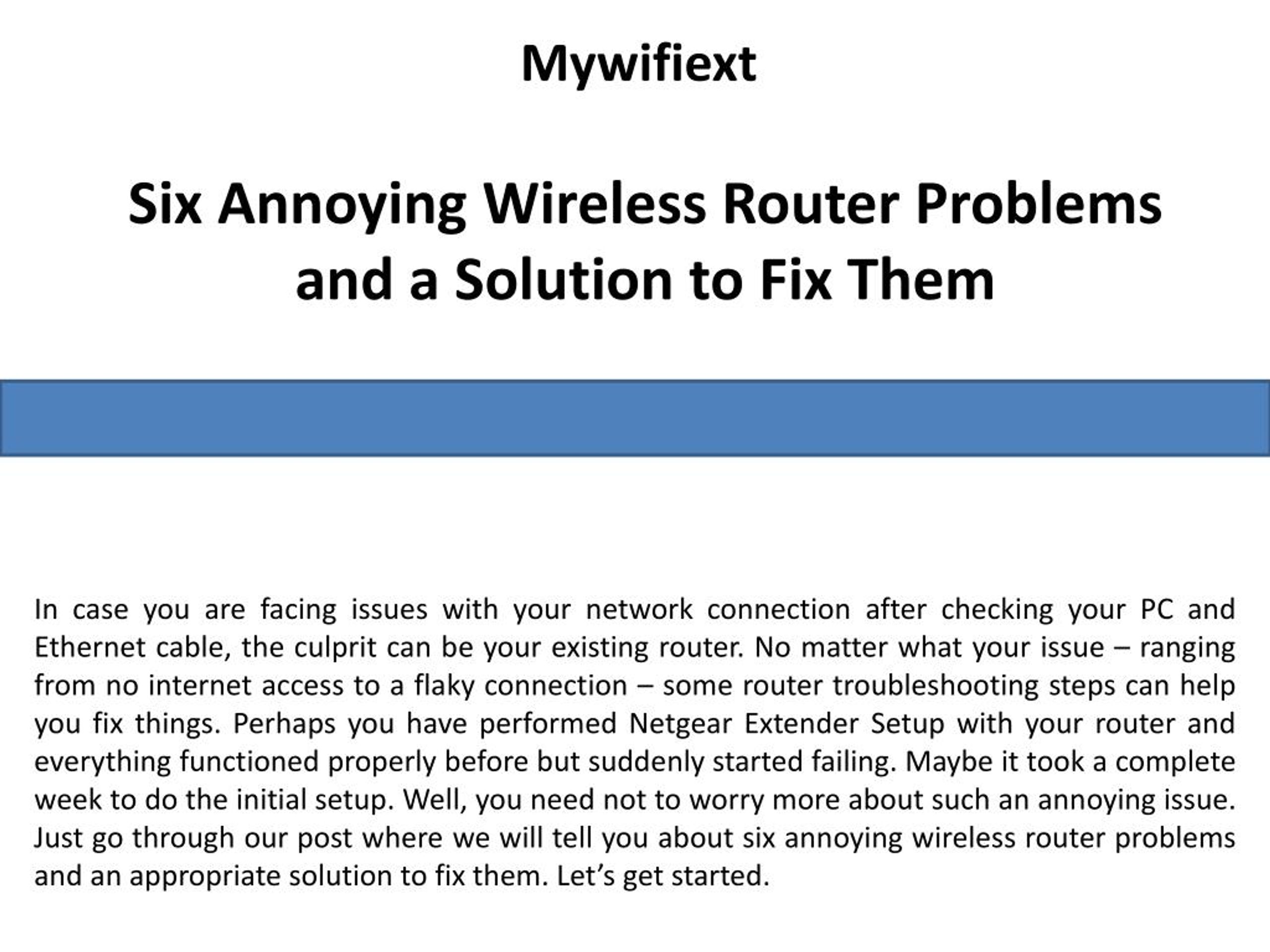 PPT - Six Annoying Wireless Router Problems and a Solution to Fix Them ...