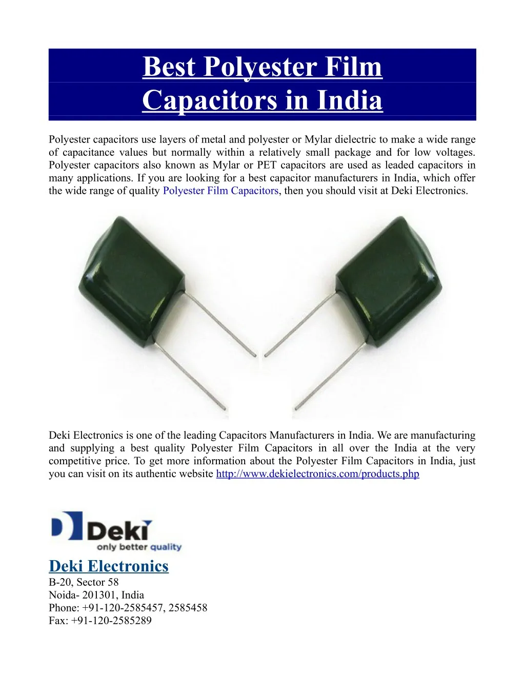 best polyester film capacitors in india