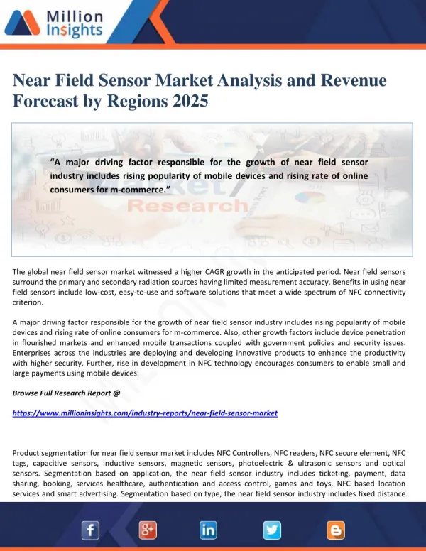Near Field Sensor Market Analysis and Revenue Forecast by Regions 2025