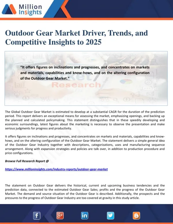 Outdoor Gear Market Driver, Trends, and Competitive Insights to 2025