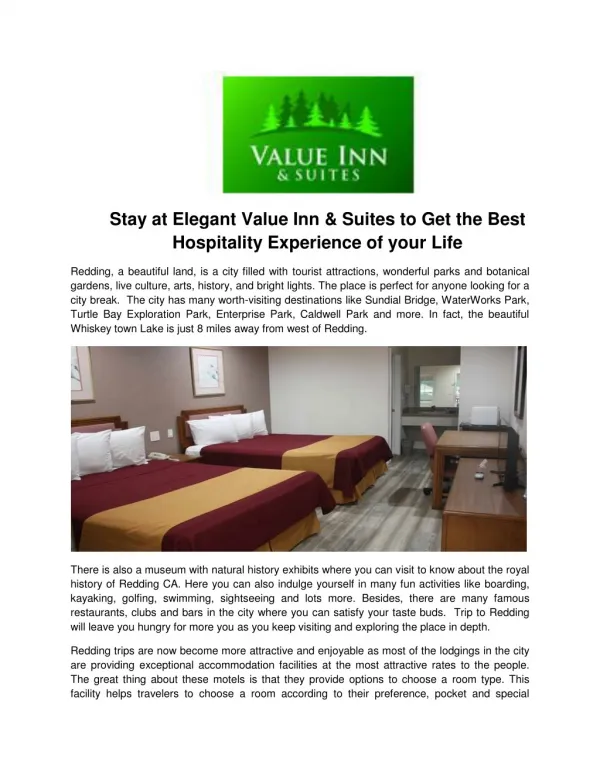 Stay at Elegant Value Inn & Suites to Get the Best Hospitality Experience of your Life