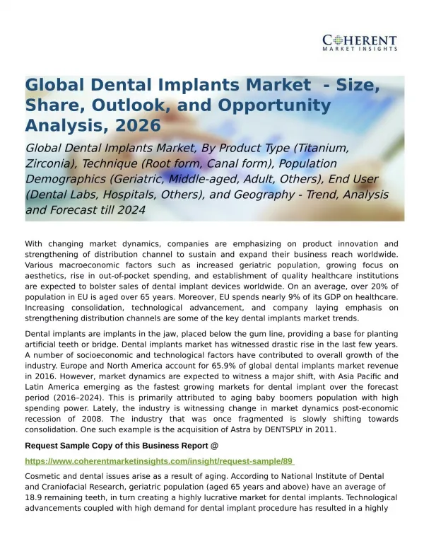 Global Dental Implants Market Trend, Share and Forecast till 2024
