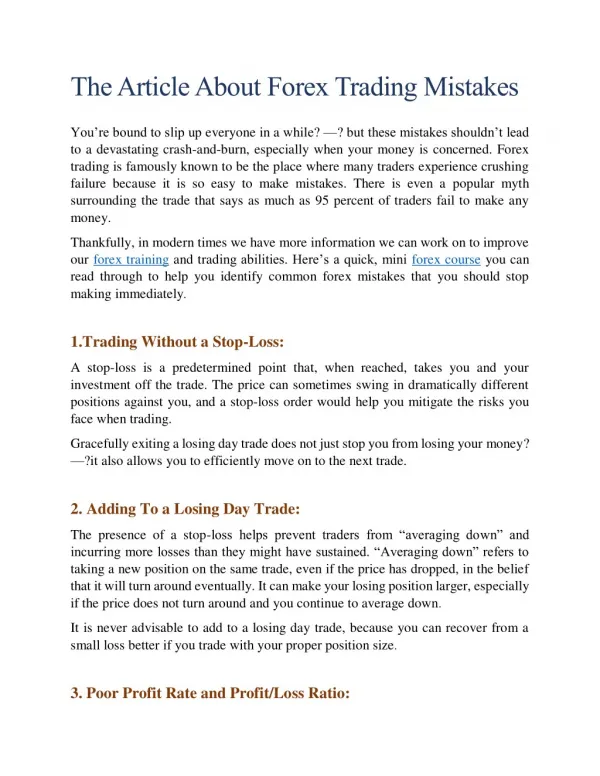 An Article About Forex Trading Mistakes