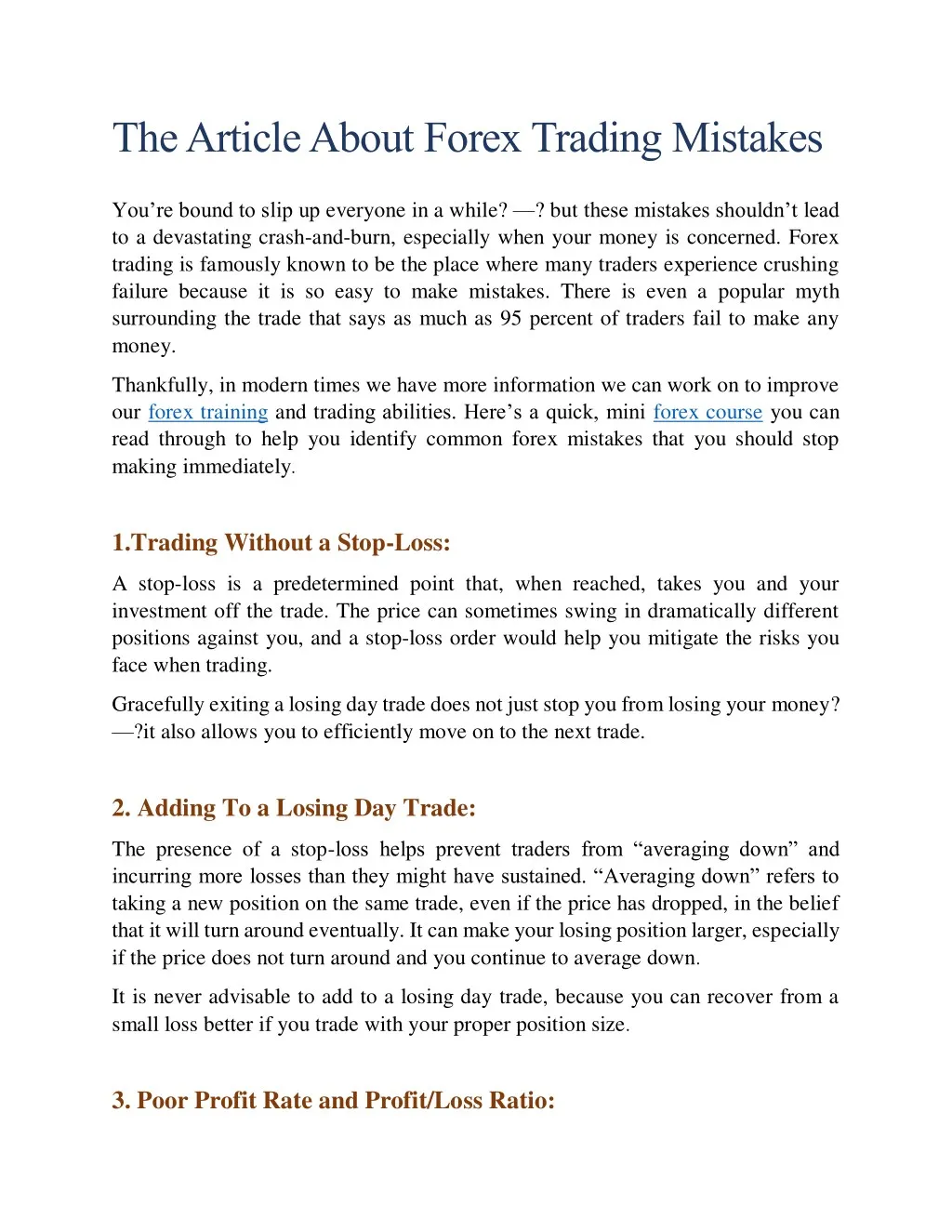 the article about forex trading mistakes