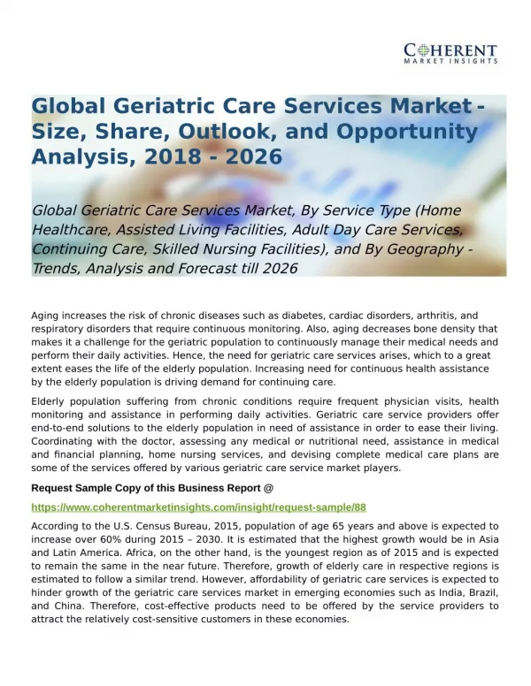 Global Geriatric Care Services Market Trends, and Forecast till 2026