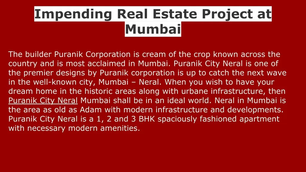 impending real estate project at mumbai