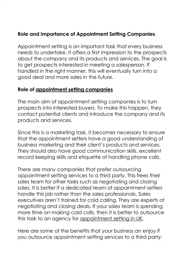 role and importance of appointment setting