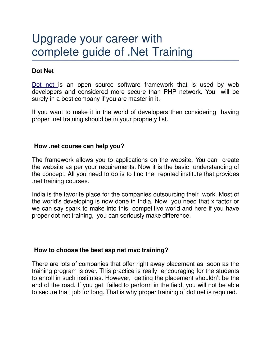 upgrade your career with complete guide of net training