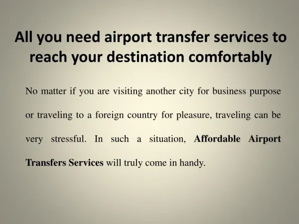 Affordable Airport Transfers Services