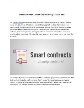 Blockchain Smart Contract Cryptocurrency Services India - slide 1