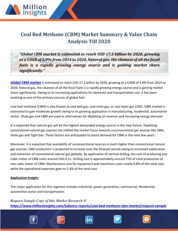 Coal Bed Methane (CBM) Market Summary & Value Chain Analysis Till 2020