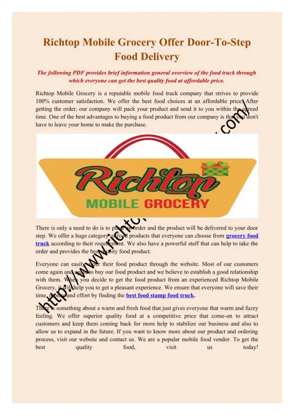 Richtop Mobile Grocery Offer Door-To-Step Food Delivery