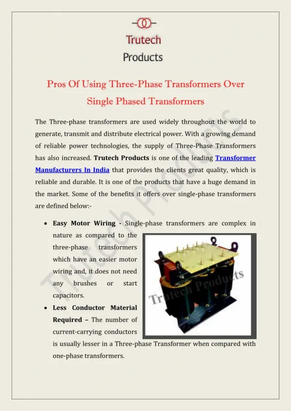 Pros Of Using Three-Phase Transformers Over Single Phased Transformers