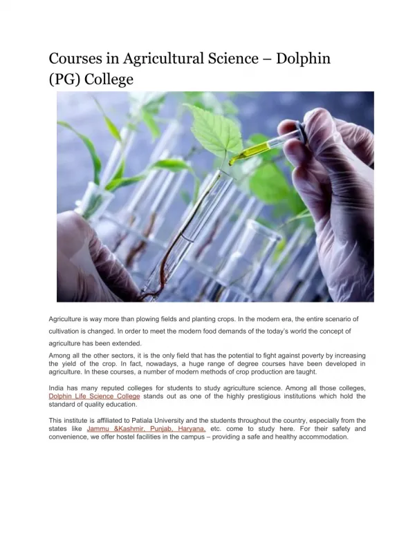 Courses in Agricultural Science