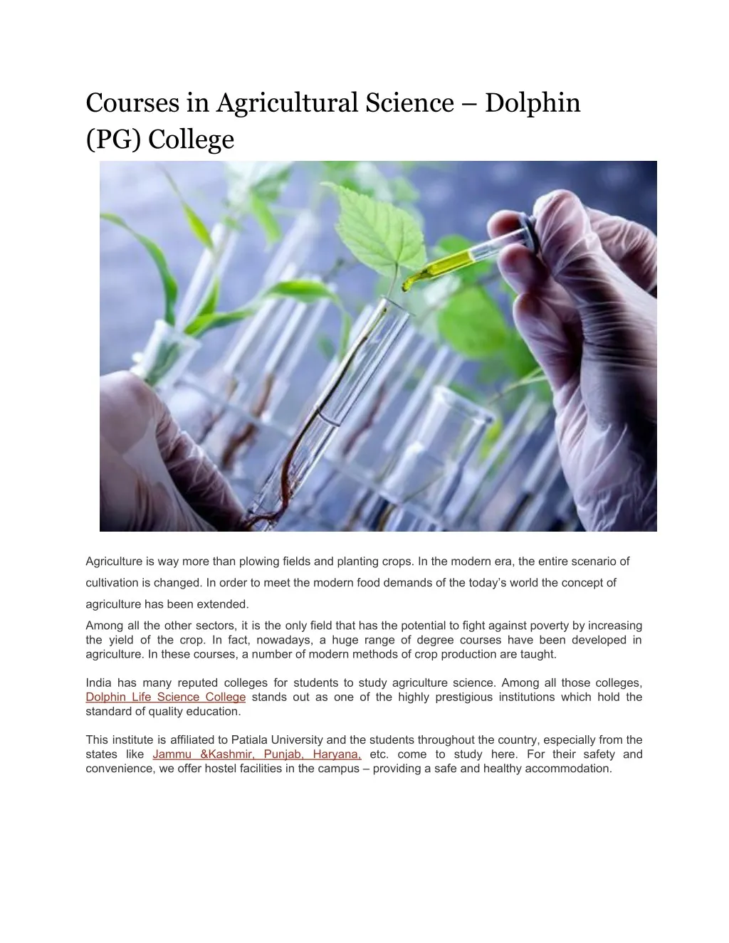 courses in agricultural science dolphin pg college