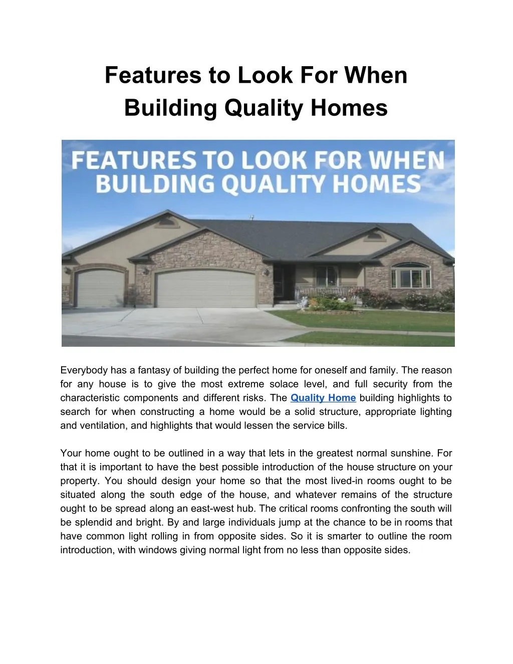 features to look for when building quality homes