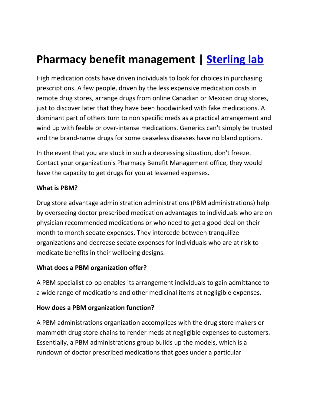 pharmacy benefit management sterling lab