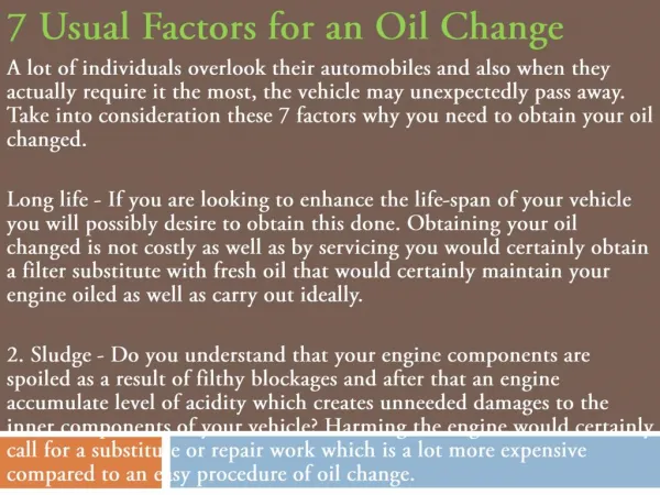 7 Usual Factors for an Oil Change