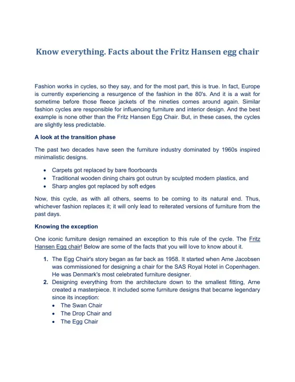 Know everything. Facts about the Fritz Hansen egg chair