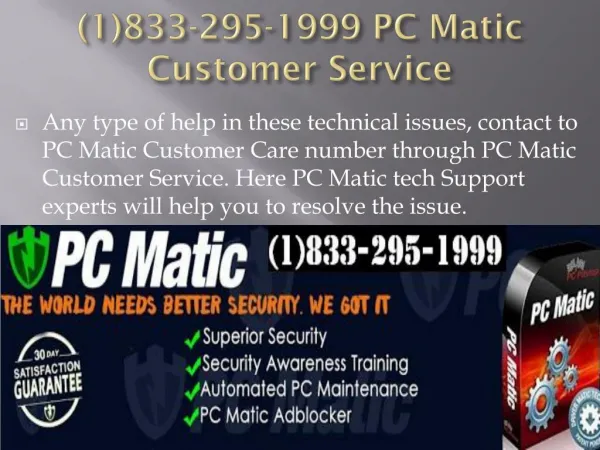 (1)833-295-1999 PC Matic Customer Service Support Phone Number