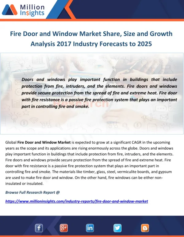 Fire Door and Window Market Share, Size and Growth Analysis 2017 Industry Forecasts to 2025
