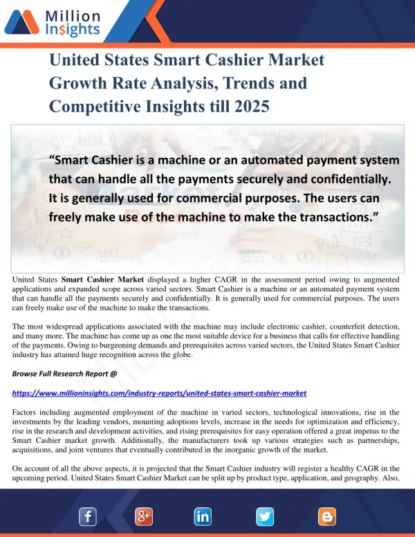 United States Smart Cashier Market Growth Rate Analysis, Trends and Competitive Insights till 2025