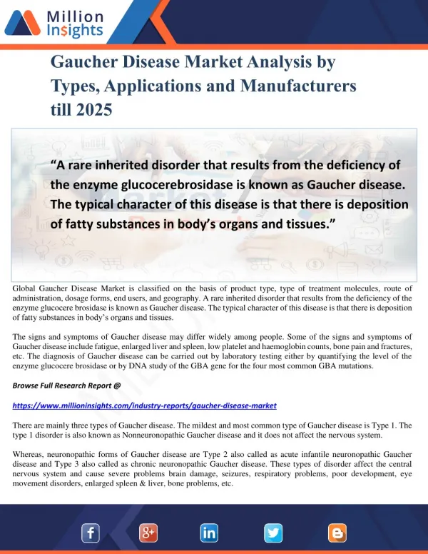 Gaucher Disease Market Analysis by Types, Applications and Manufacturers till 2025