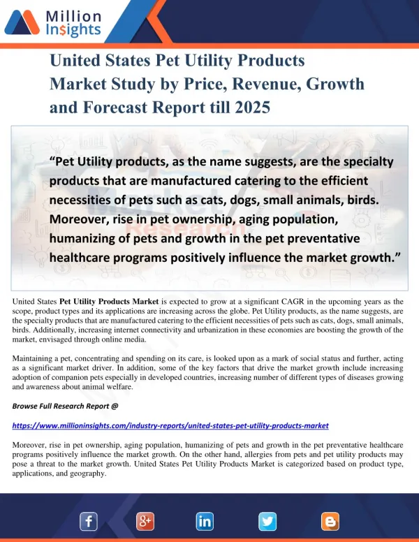 United States Pet Utility Products Market Study by Price, Revenue, Growth and Forecast Report till 2025