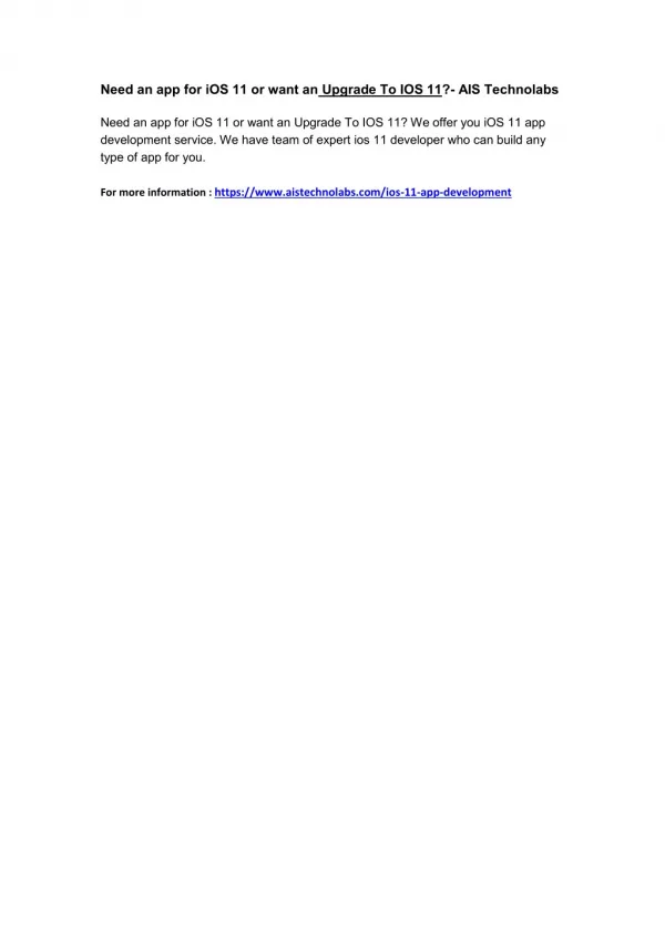 Need an app for iOS 11 or want an Upgrade To IOS 11?- AIS Technolabs