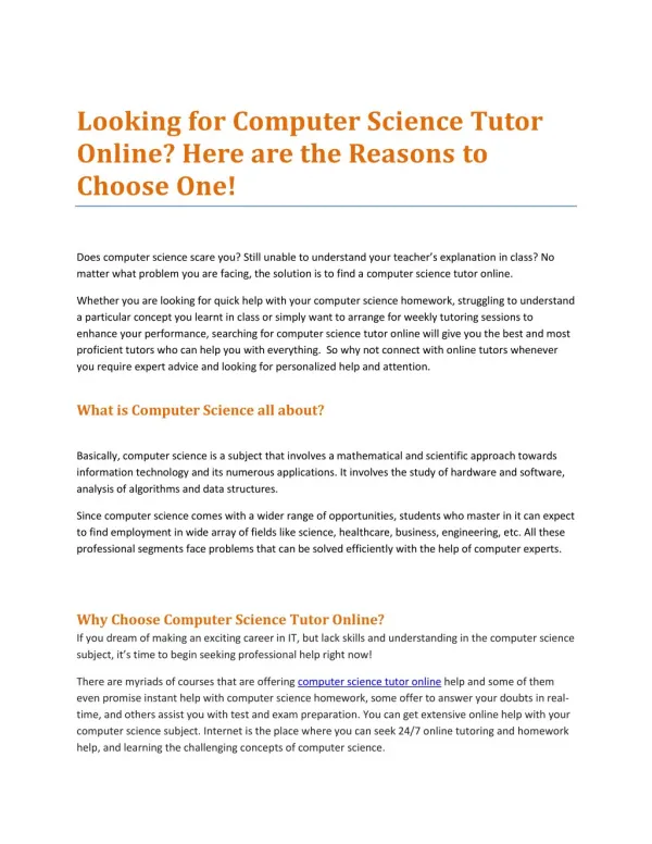 Looking for Computer Science Tutor Online