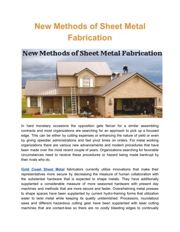 New Methods of Sheet Metal Fabrication