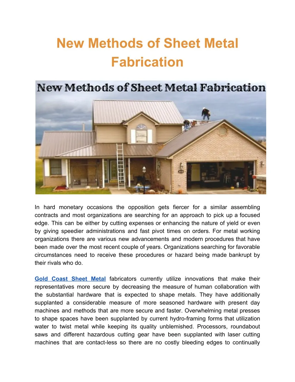 new methods of sheet metal fabrication