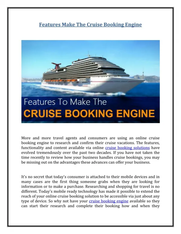 Features Make The Cruise Booking Engine