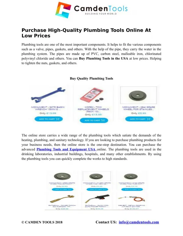 Purchase High-Quality Plumbing Tools Online At Low Prices