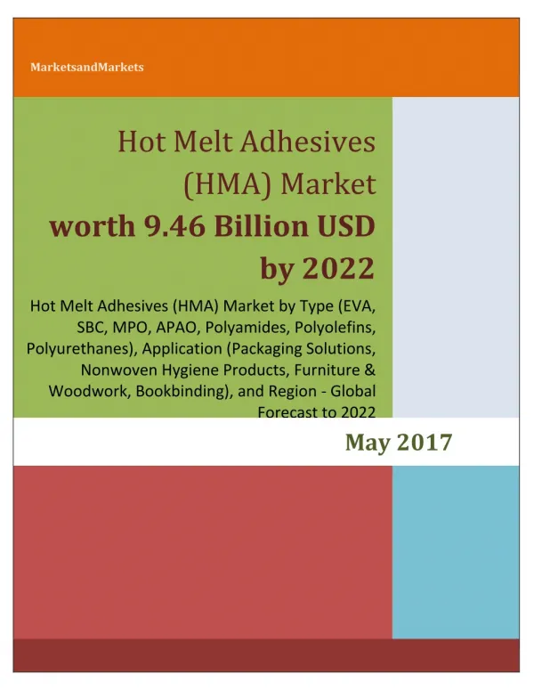Hot Melt Adhesives (HMA) Market worth 9.46 Billion USD by 2022